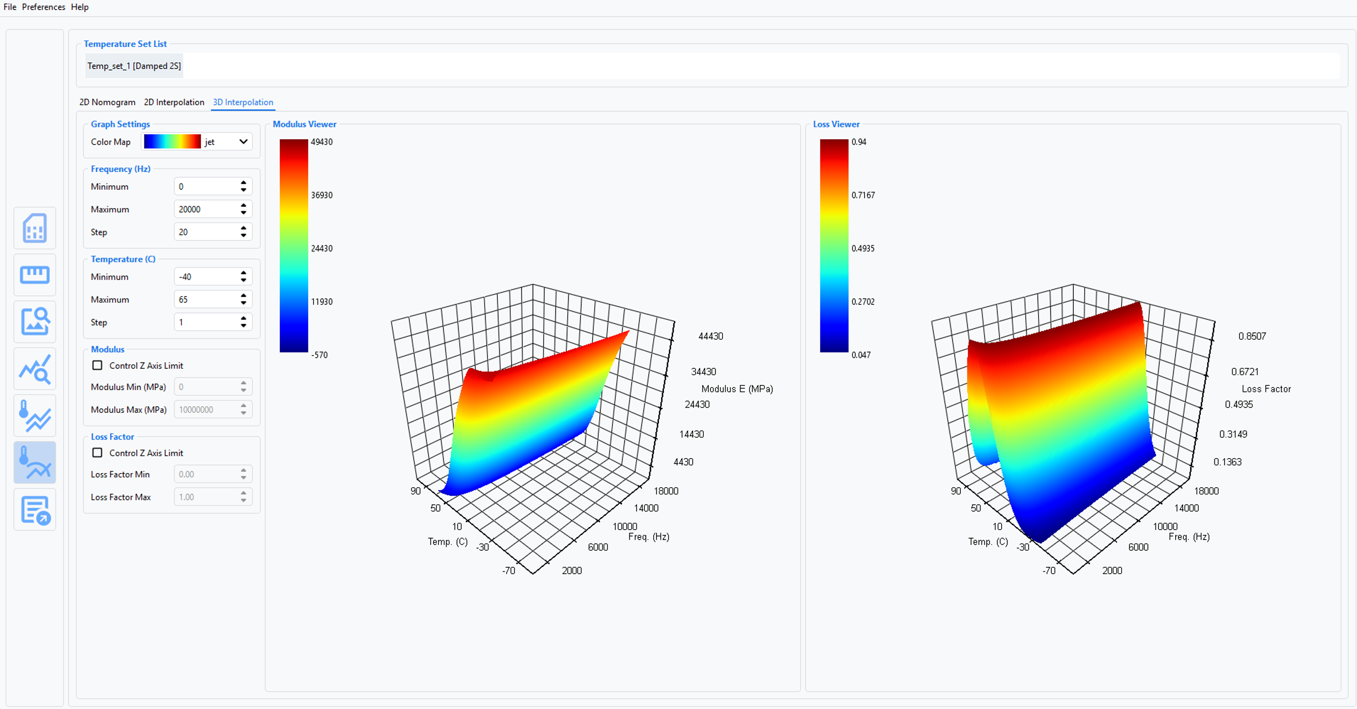 ETA-X for Oberst beam - Damping properties of viscoelastic materials across temperature and frequency - Young’s modulus, shear modulus, damping loss factor - 3D