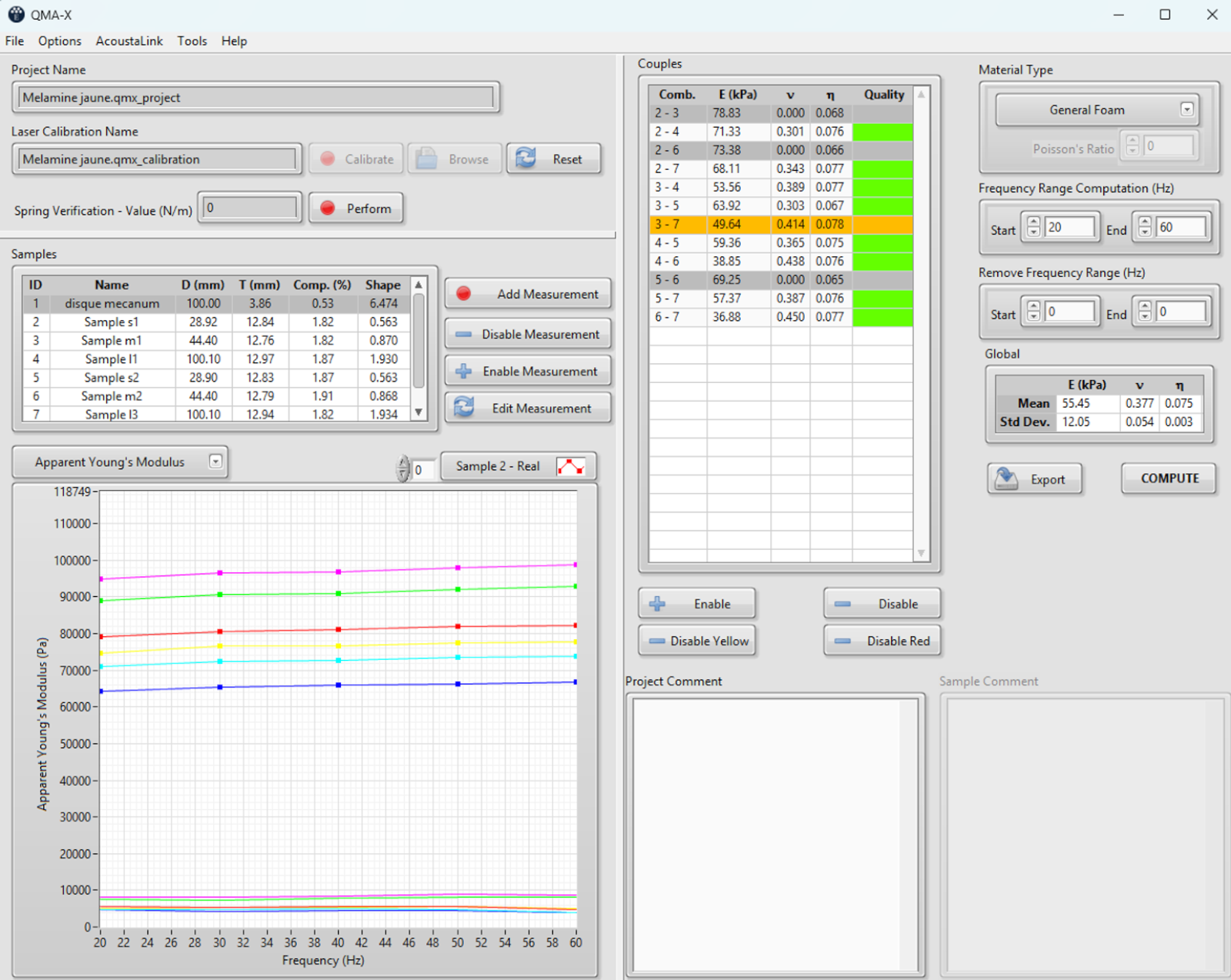 QMA-X software for quasi-static mechanical analyzer - Young’s modulus Poisson’s ratio damping loss factor - ISO 18437-5